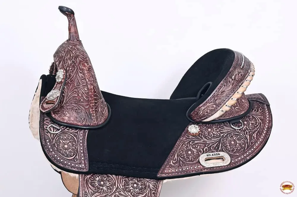 HILASON Western Horse Treeless Trail Barrel Saddle American Leather | Horse Saddle | Western Saddle | Treeless Saddle | Saddle for Horses | Horse Leather Saddle
