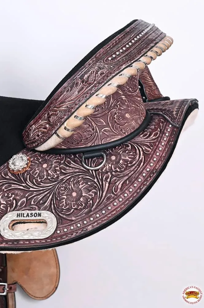 HILASON Western Horse Treeless Trail Barrel Saddle American Leather | Horse Saddle | Western Saddle | Treeless Saddle | Saddle for Horses | Horse Leather Saddle