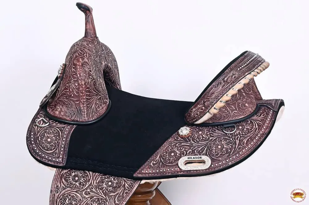 HILASON Western Horse Treeless Trail Barrel Saddle American Leather | Horse Saddle | Western Saddle | Treeless Saddle | Saddle for Horses | Horse Leather Saddle