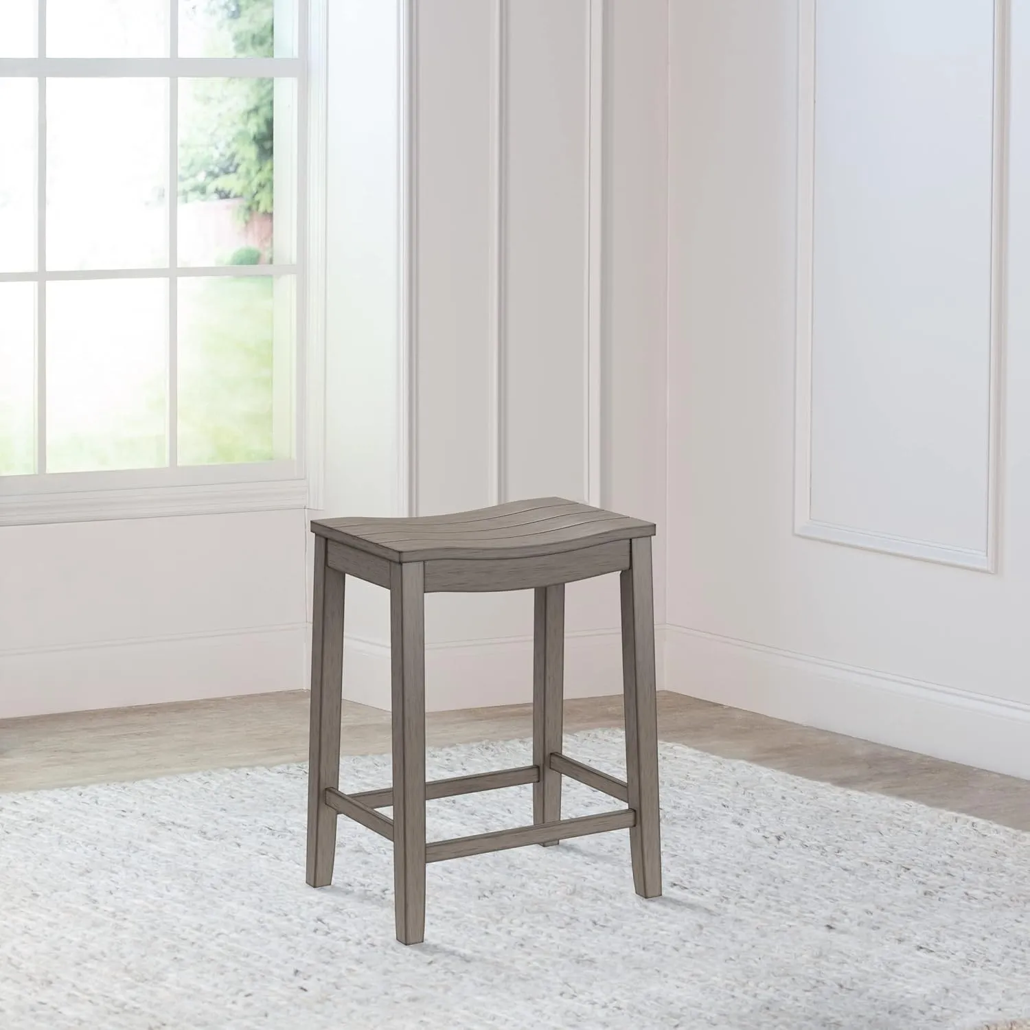 Hillsdale, Fiddler Wood Backless Counter Height Stool with Saddle-Style Seat, Aged Gray