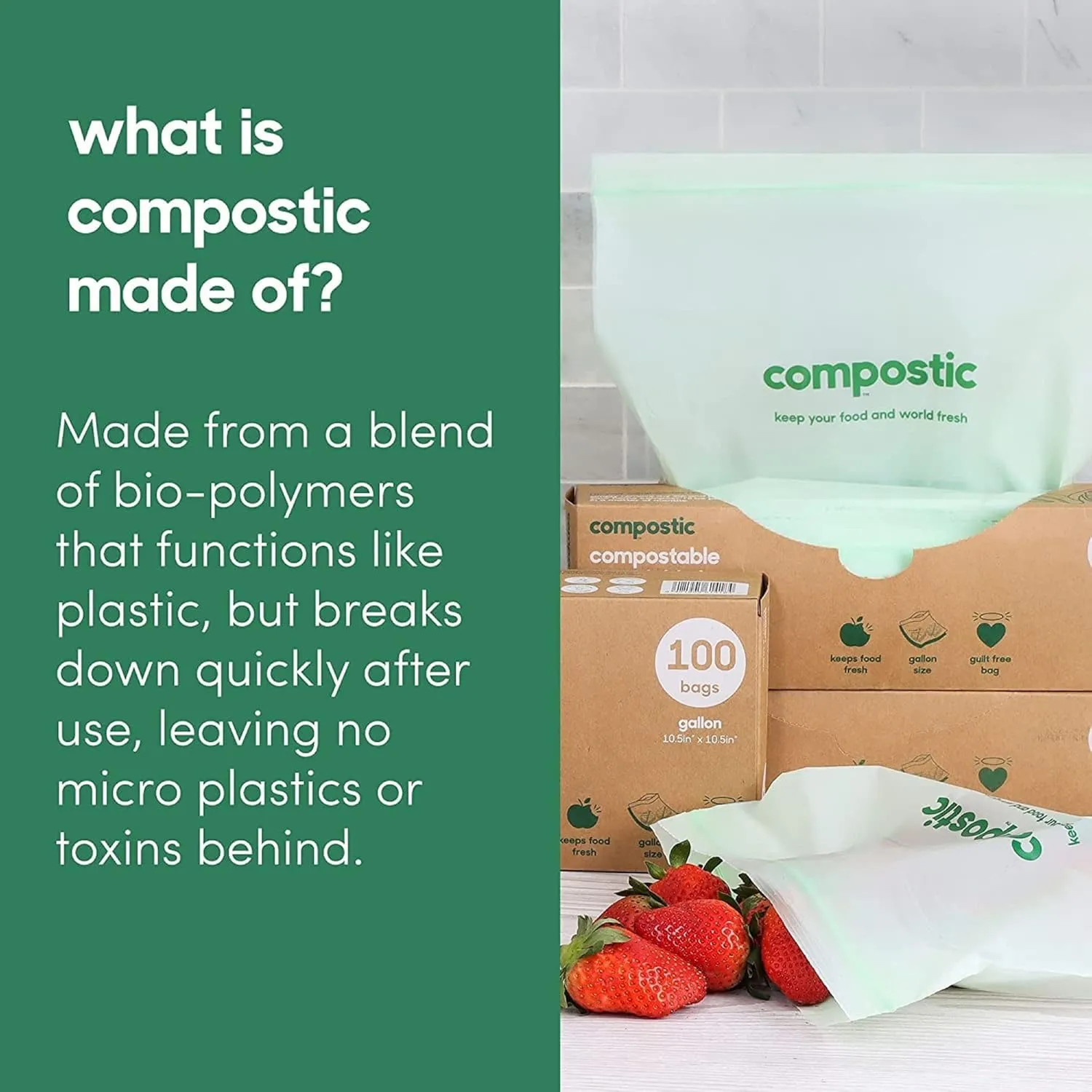 Home Compostable Resealable Snack Bags (6"x 3.5"), Microwave & Freezer Safe, Organic Food Storage Container, 200 Count (100 per box)