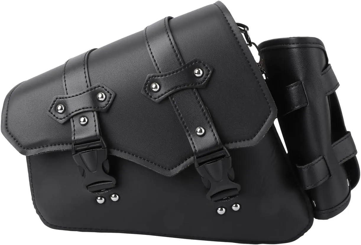 Homoyoyo Swing Arm Bag, Swingarm Bags for Motorcycles, Motorcycle Swingarm with Water Bottle Holder Black Synthetic Leather for Sportster Street 300 500 Models,Two Adjustable Straps