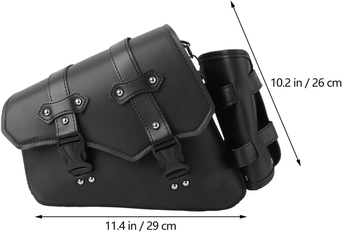 Homoyoyo Swing Arm Bag, Swingarm Bags for Motorcycles, Motorcycle Swingarm with Water Bottle Holder Black Synthetic Leather for Sportster Street 300 500 Models,Two Adjustable Straps