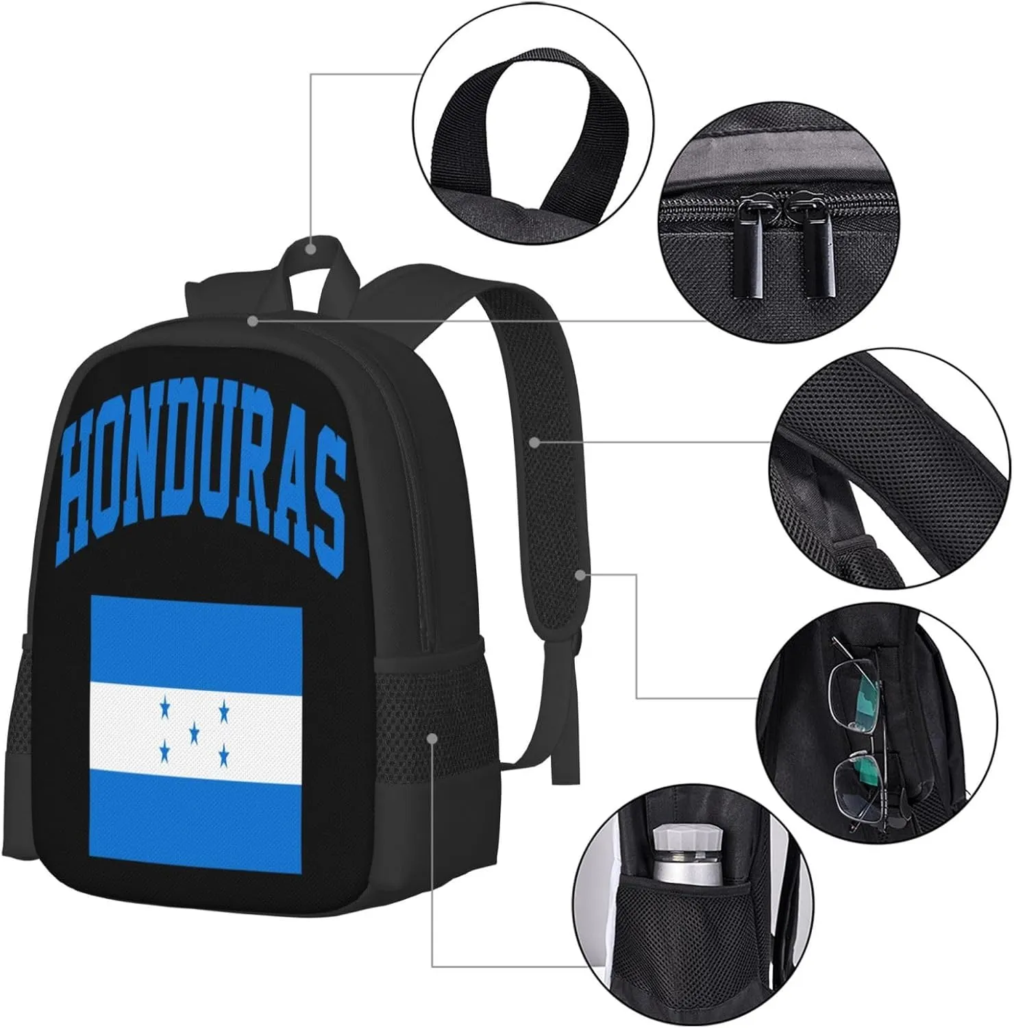 Honduras Flag Casual Backpack Large Capacity Backpacks 15 Inch Laptop Back Pack Travel Rucksack Daypack Commuter Bags with Adjustable Strap for Camping