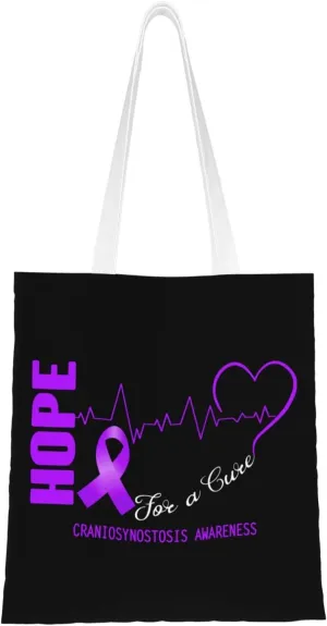 Hope For A Cure Craniosynostosis Awareness Tote Bag for Women Canvas Shopping Bags Reusable Large Capacity Casual Shoulder Handbags Grocery Bags DIY Gift Bags