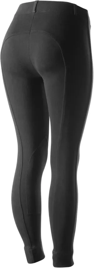 HORZE Ella Women's English Riding Pull-On Schooling Breeches with ALOS Leather Knee Patches | Size Charts in Images