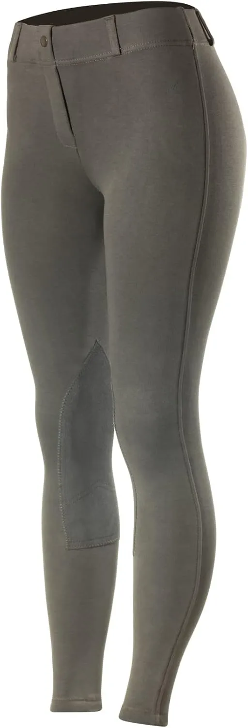 HORZE Ella Women's English Riding Pull-On Schooling Breeches with ALOS Leather Knee Patches | Size Charts in Images