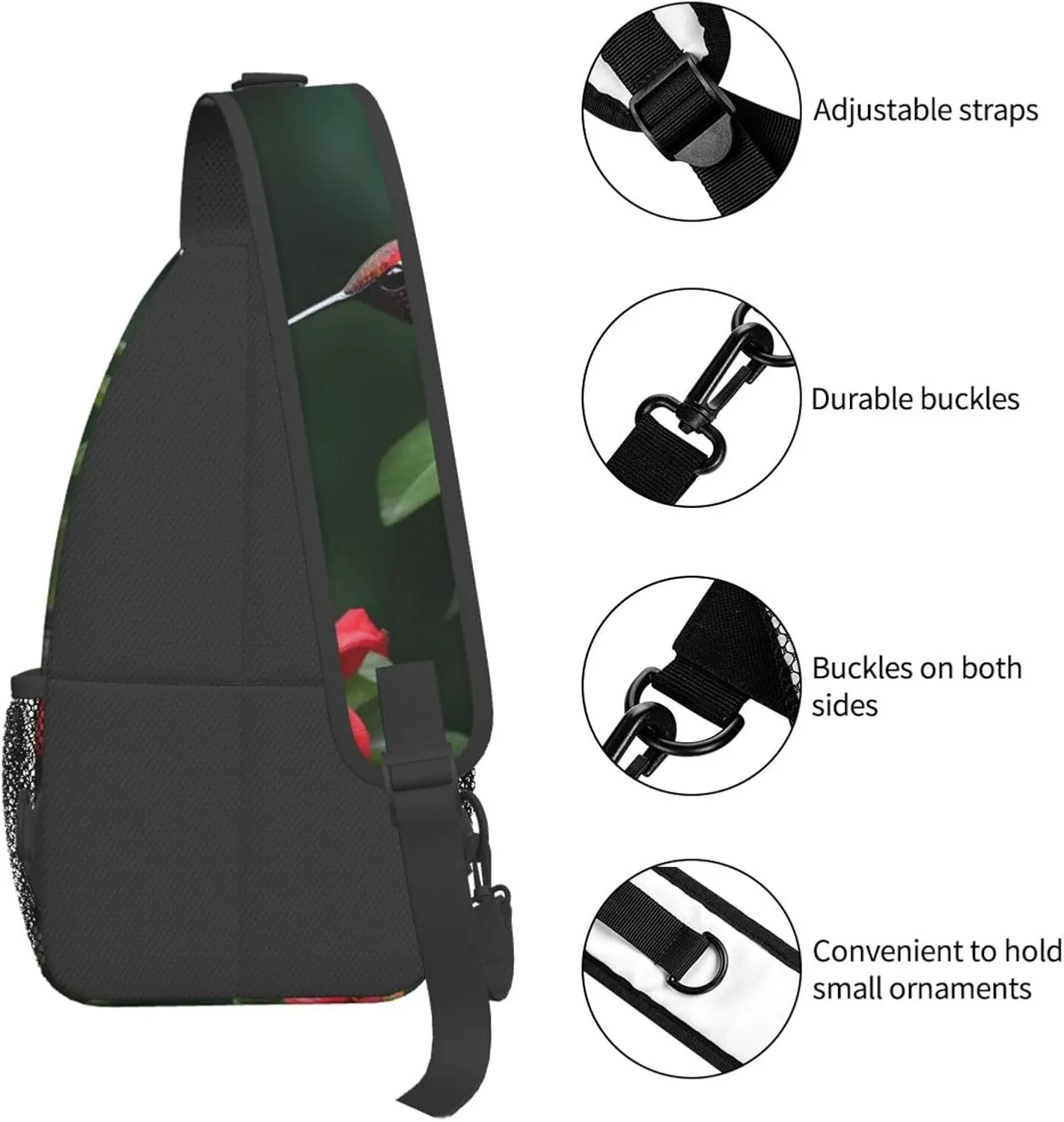 Hummingbirds Red Flowers Hibiscus Unisex Casual Diagonal Chest Bag,Multipurpose Crossbody Shoulder Bag Travel Hiking Daypack