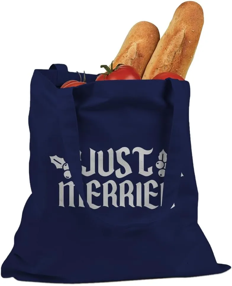 Indica Plateau Just Merried Christmas Holly Cotton Canvas Tote Bag