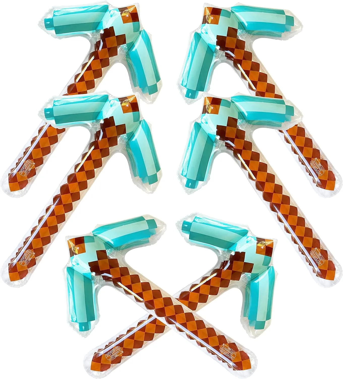Inflatable Diamond Pickaxe - Mine Pixel Craft - Blow Up Birthday Party Favors - Gift Bags - Pool Parties & Backyard Fun - for Boys & Girls - 6 Pack