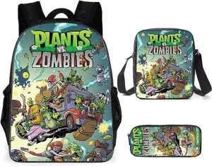 ISaikoy 3 in 1 Game Plants vs. Zombies Backpack School Bag Shoulder Bag Handbag Pencil Bag 10