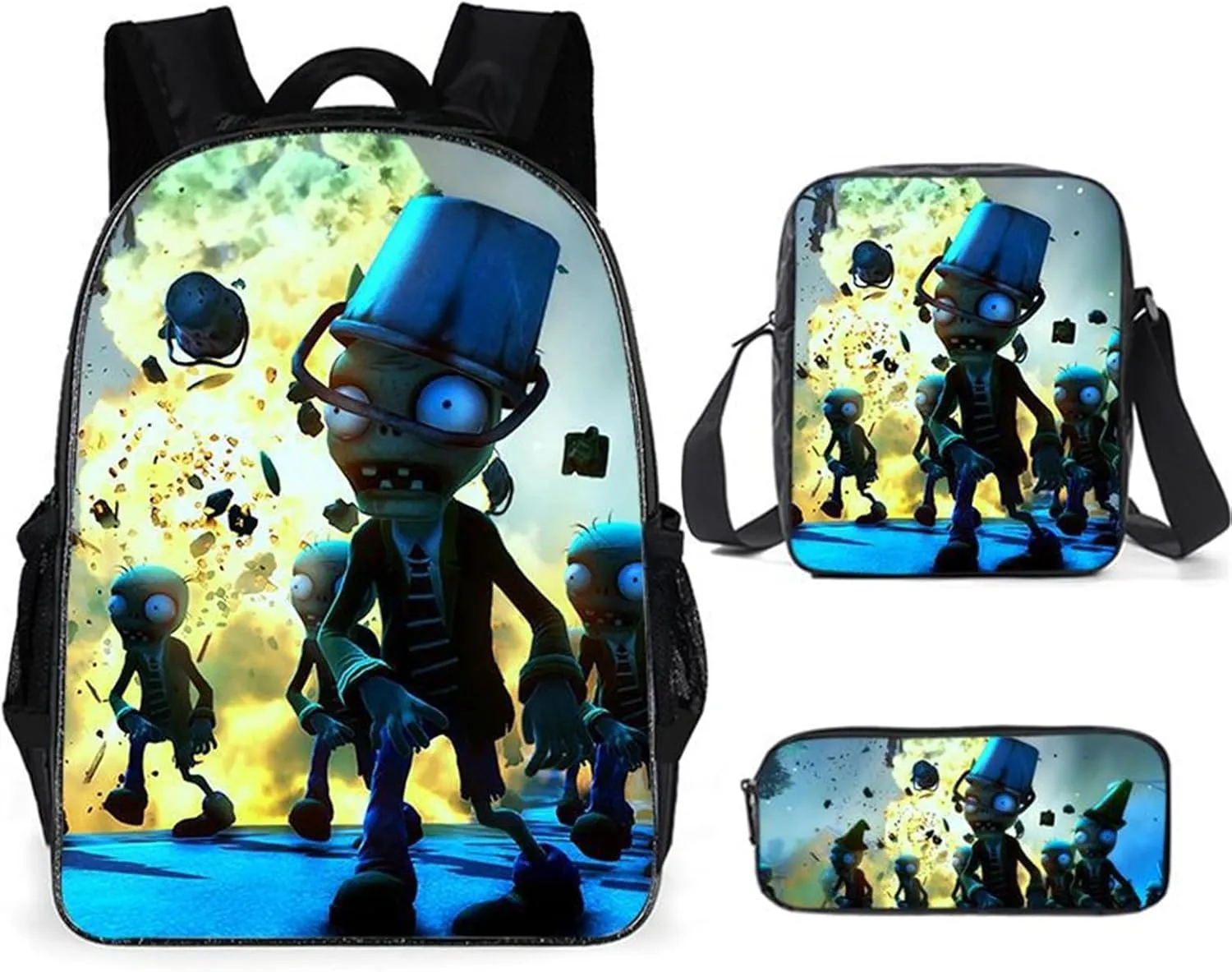 ISaikoy 3 in 1 Game Plants vs. Zombies Backpack School Bag Shoulder Bag Handbag Pencil Bag 2
