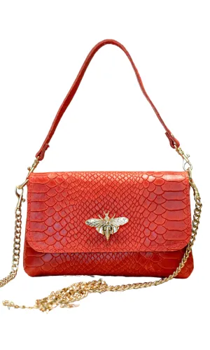 Italian Textured Leather Bee Clasp Bag
