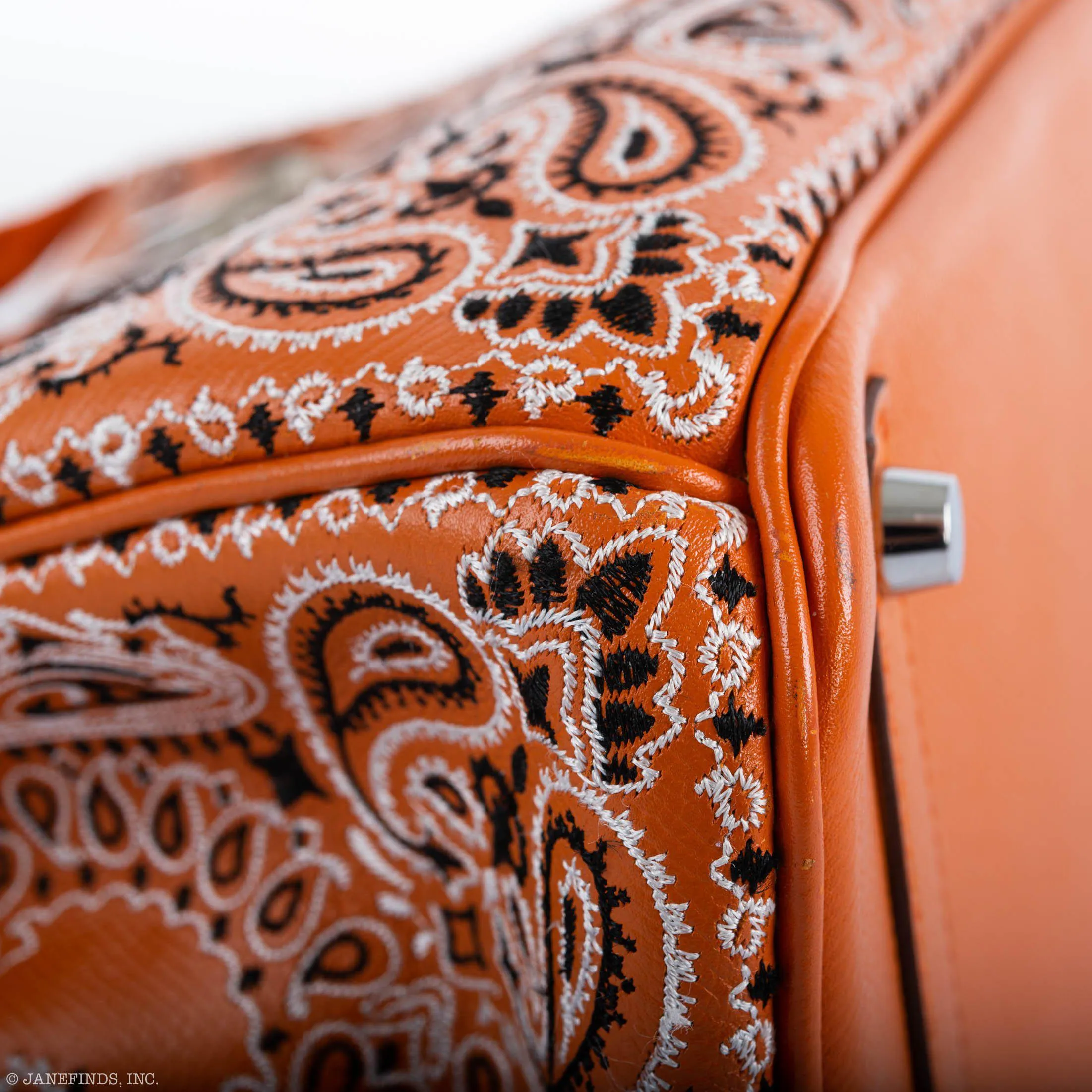 Jay Ahr Vintage 2013 Hermes Birkin 30 Orange Epsom Bandana Embroidery "Rio de Janeiro"