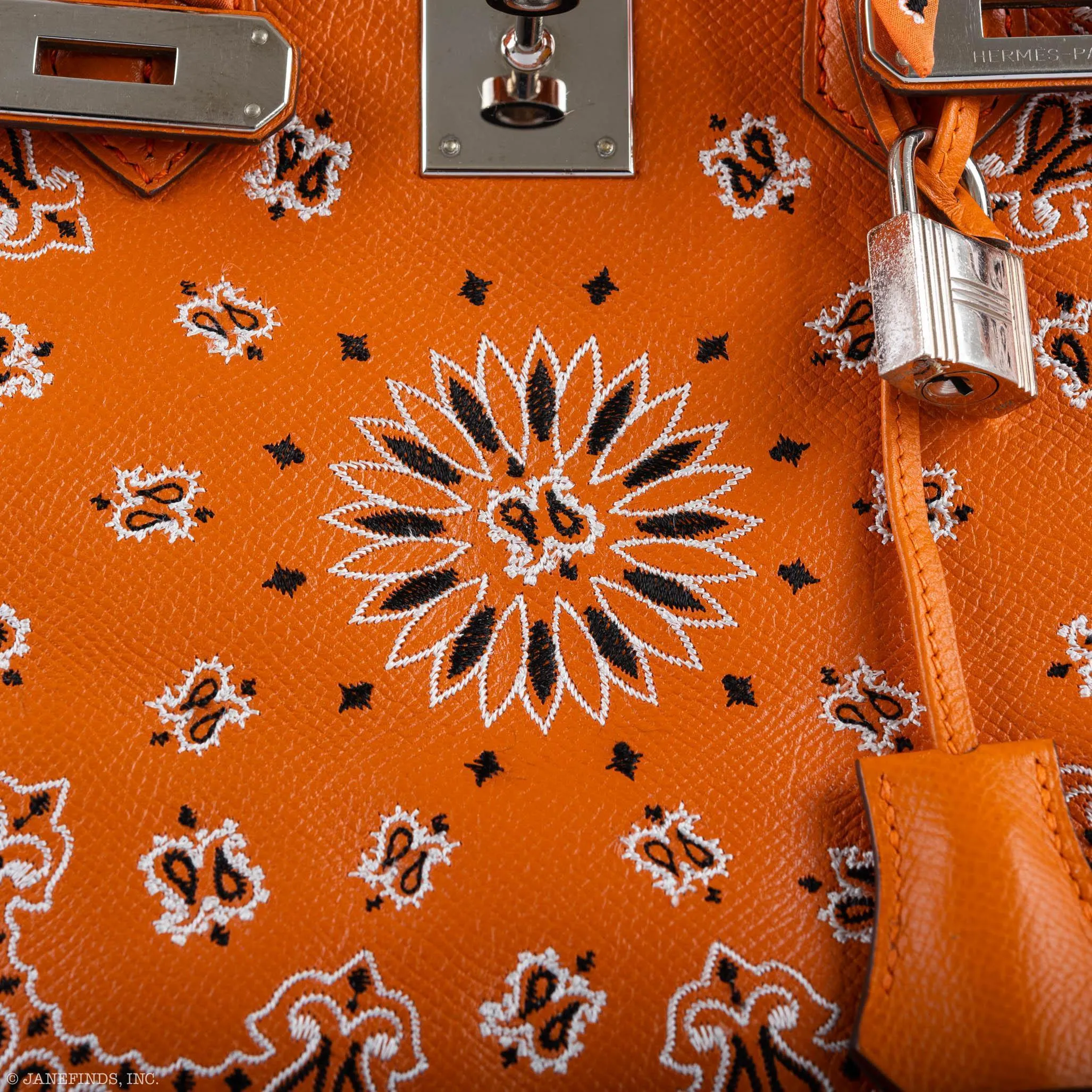 Jay Ahr Vintage 2013 Hermes Birkin 30 Orange Epsom Bandana Embroidery "Rio de Janeiro"