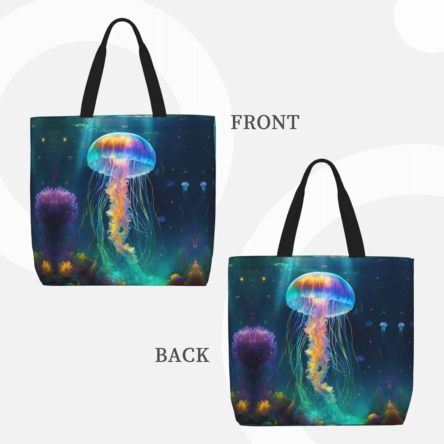 Jellyfish Ocean Large Capacity Bag Reusable Grocery Shoulder Bag With Inner Pockets