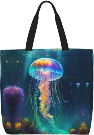 Jellyfish Ocean Large Capacity Bag Reusable Grocery Shoulder Bag With Inner Pockets