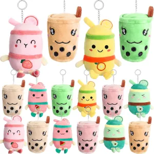 Jerify 16 Pcs Tea Plush Pillow Teacup Shaped Pillow Cup Party Decorations Plush Keychain Mini Stuffed Animals Keychain Small Milk Plushies Toys for Backpack Purse Birthday Favors