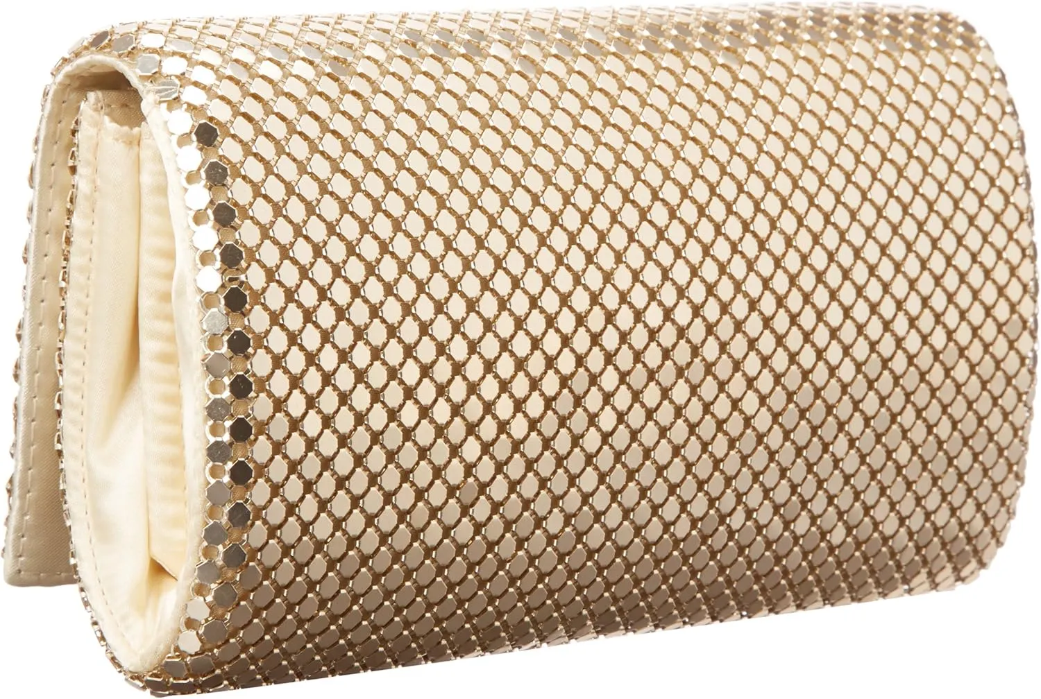 Jessica McClintock Metal Mesh Roll Evening Bag Clutch Purse (4.5" x 7.5" x 2", Shoulder Chain Included)
