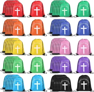 Jesus Loves You Drawstring Backpack Bulk Easter Church Gifts Christian Religious Gift Bag Polyester Backpack(Multicolor,100 Pcs)