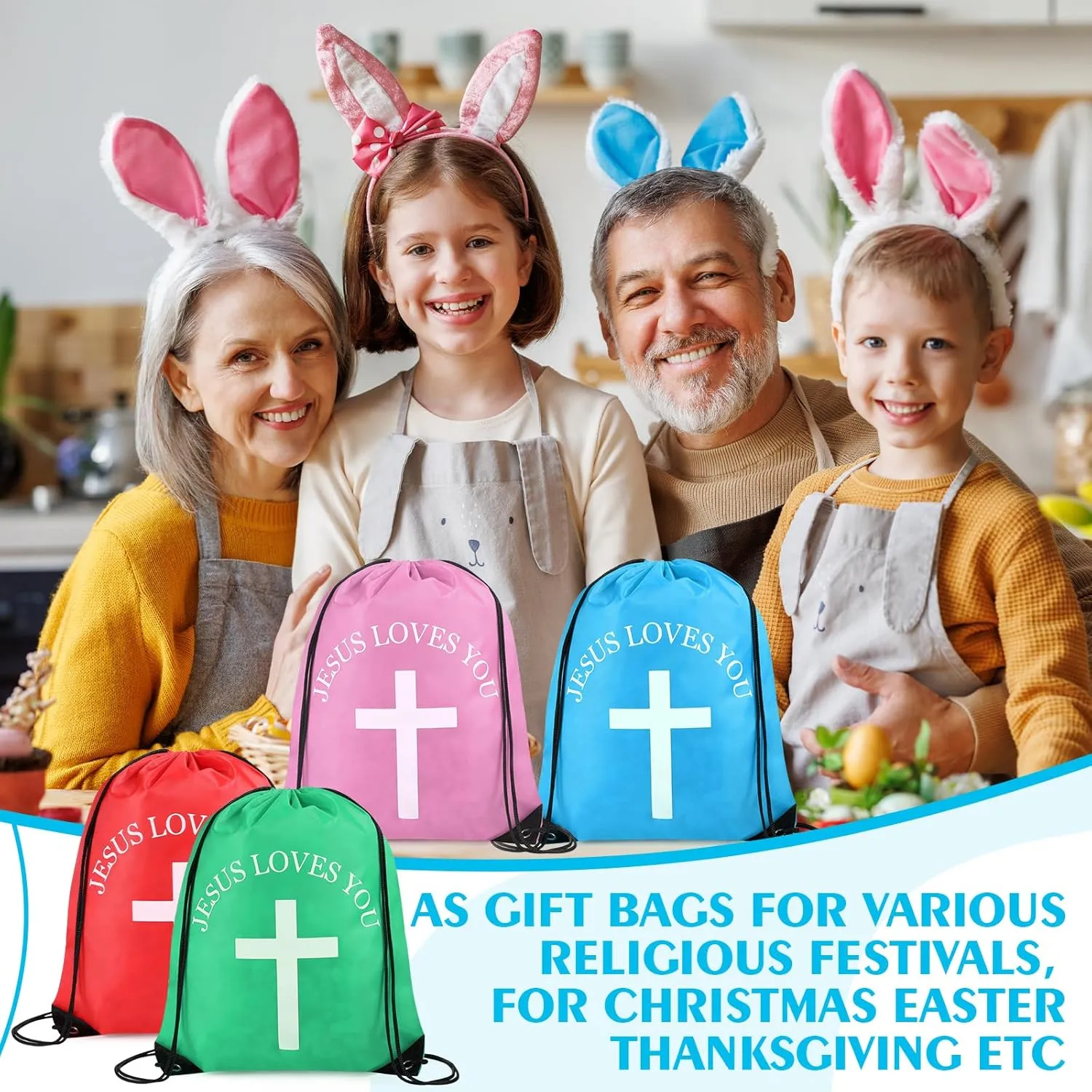 Jesus Loves You Drawstring Backpack Bulk Easter Church Gifts Christian Religious Gift Bag Polyester Backpack(Multicolor,50 Pcs)