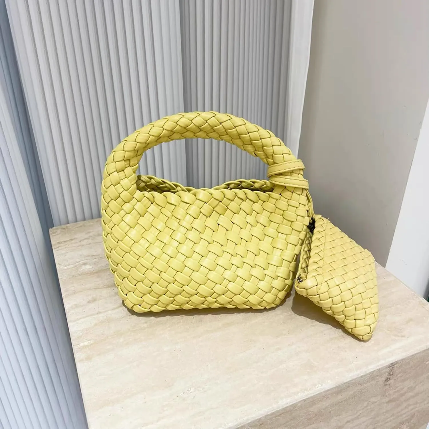 JINMANXUE Fashion Handbag for Women, Woven Tote Bucket Composite Bag, Knitting Chain Crossbody Shoulder Purse
