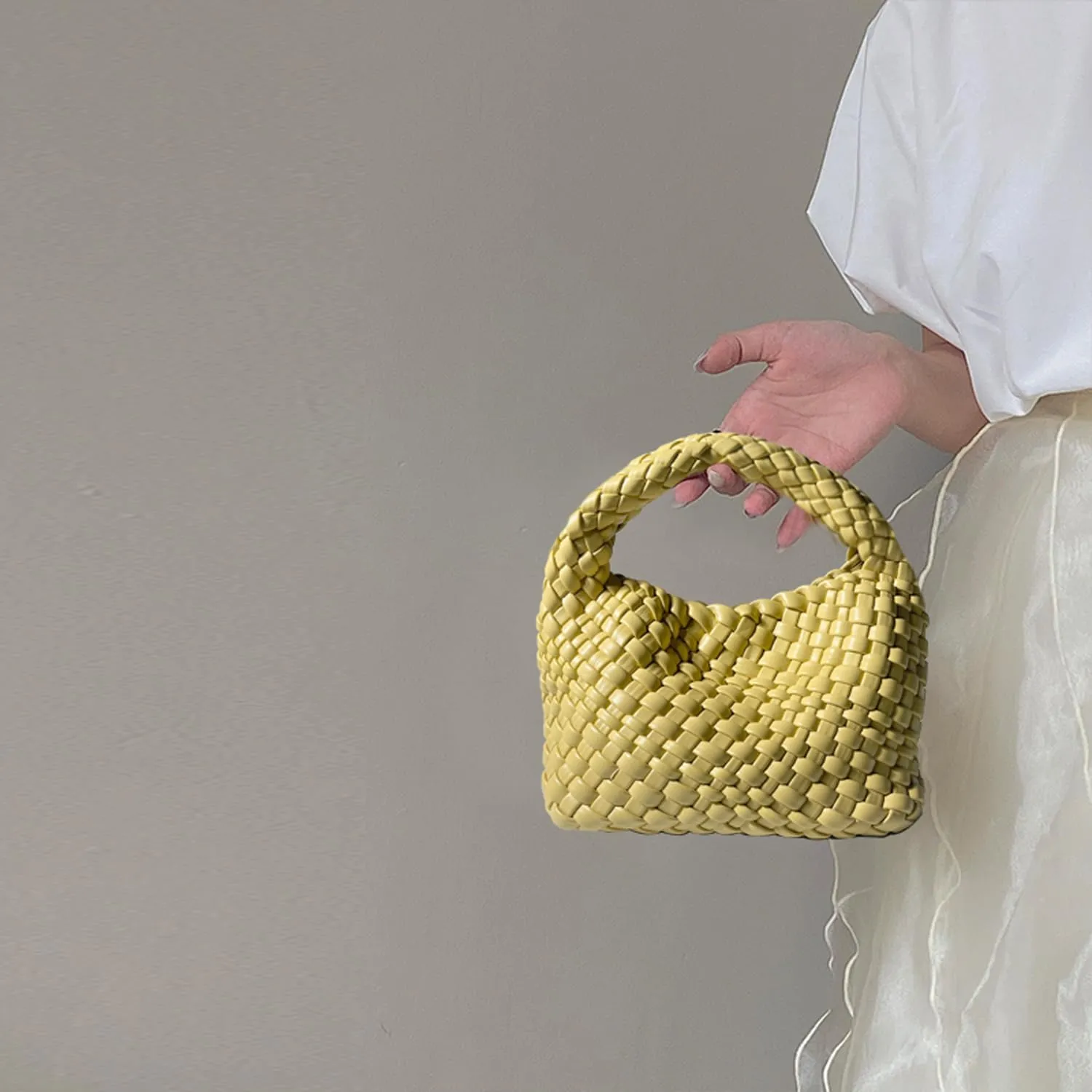 JINMANXUE Fashion Handbag for Women, Woven Tote Bucket Composite Bag, Knitting Chain Crossbody Shoulder Purse