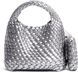 JINMANXUE Fashion Handbag for Women, Woven Tote Bucket Composite Bag, Knitting Chain Crossbody Shoulder Purse