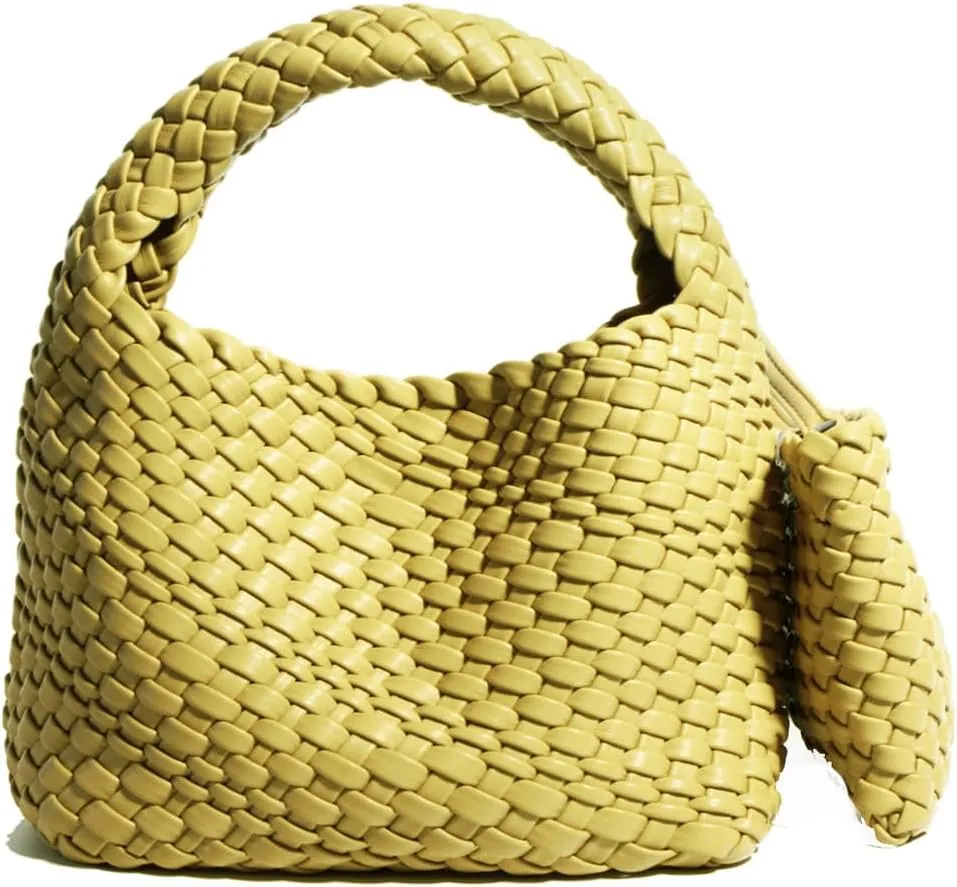 JINMANXUE Fashion Handbag for Women, Woven Tote Bucket Composite Bag, Knitting Chain Crossbody Shoulder Purse