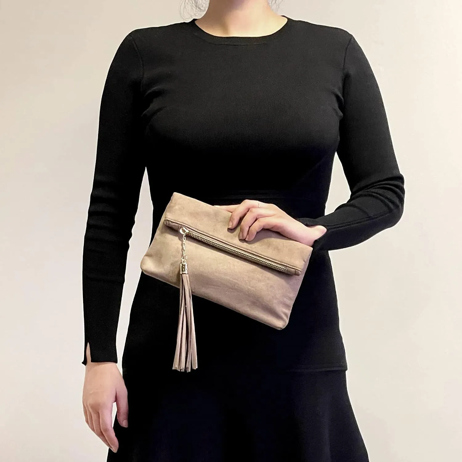 JNB Women's Faux Microsuede Foldover Mini Pouch
