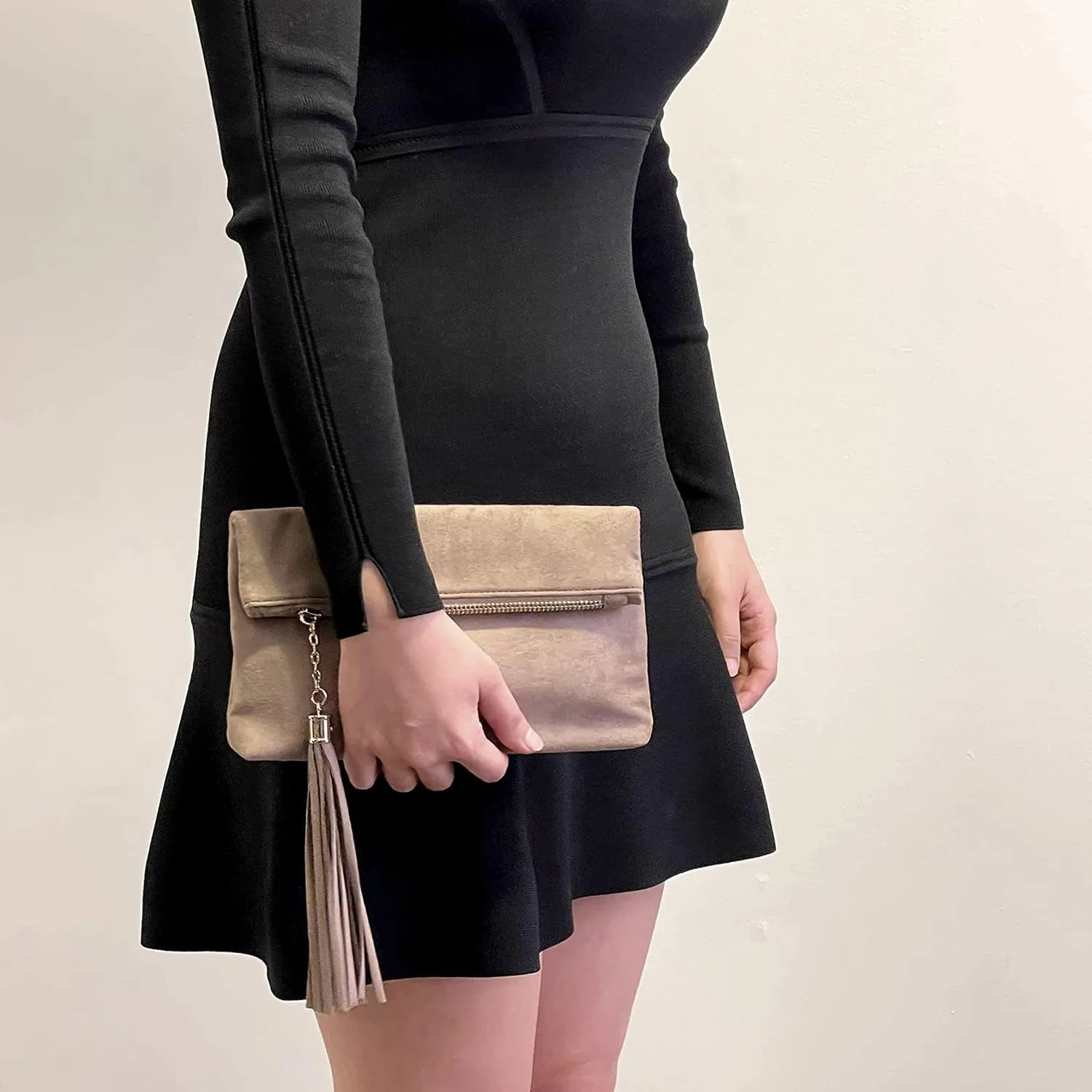 JNB Women's Faux Microsuede Foldover Mini Pouch