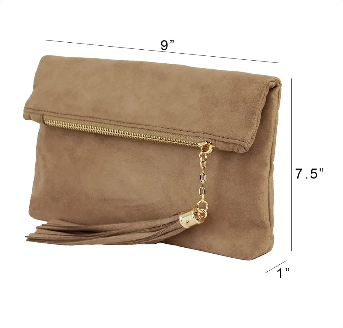 JNB Women's Faux Microsuede Foldover Mini Pouch