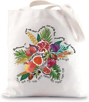 JNIAP 7 Species Israel Tote Bag Jewish Gift Am Israel Chai Gifts Rosha Hashanah Gift Hebrew Tote Bag