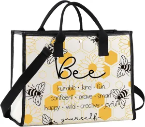 JNIAP Bumble Bee Teacher Tote Bag Bee Lover Gifts Bumble Bee Gifts Bee Humble Kind Fun Confident Brave Smart Bee Shoulder Bag
