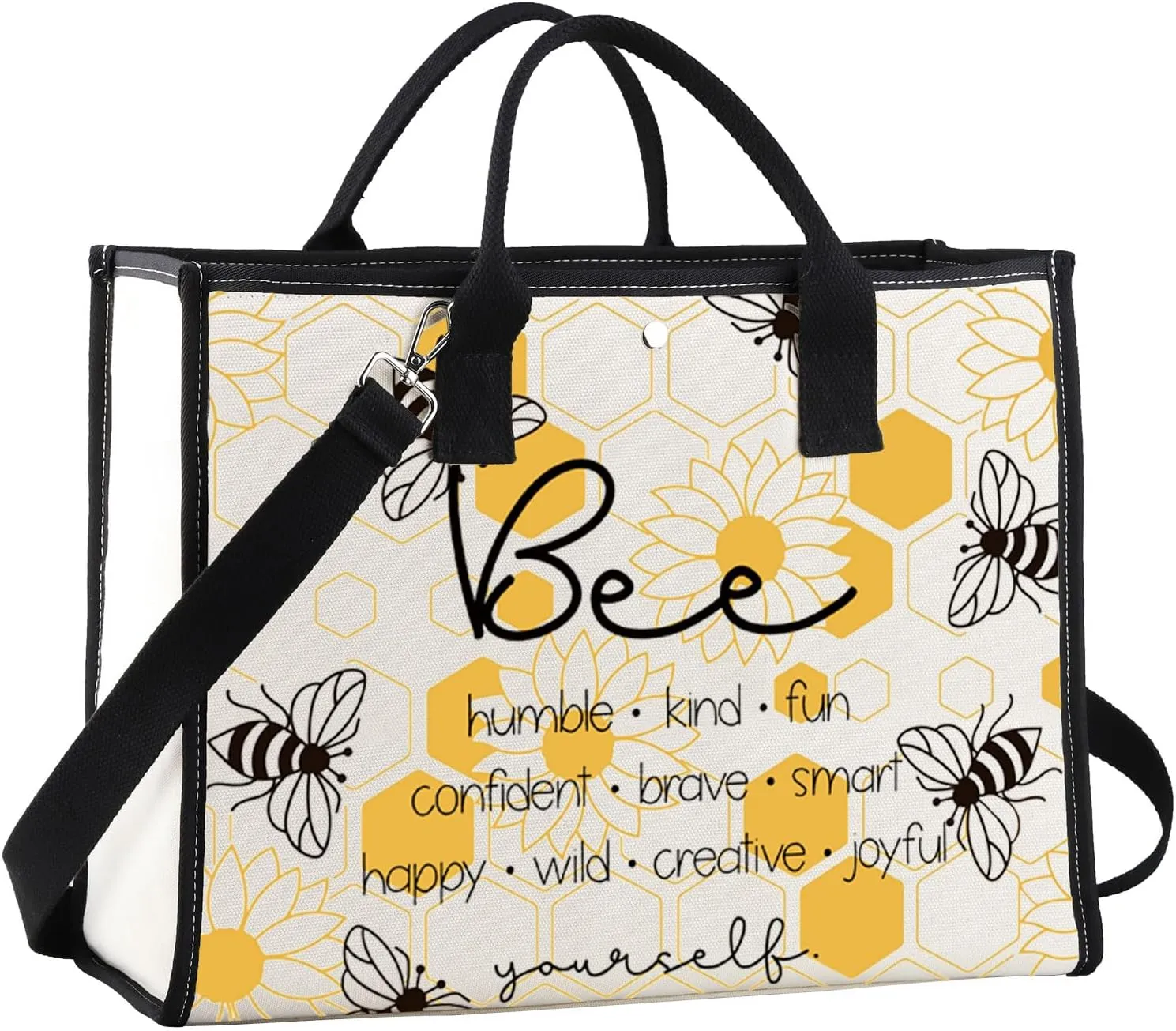 JNIAP Bumble Bee Teacher Tote Bag Bee Lover Gifts Bumble Bee Gifts Bee Humble Kind Fun Confident Brave Smart Bee Shoulder Bag