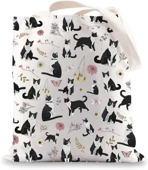 JNIAP Cottagecore Tuxedo Cat Tote Bag Tuxedo Cat Lover Gift Tuxedo Cat Mom Gifts Tuxedo Kitty Shoulder Bag