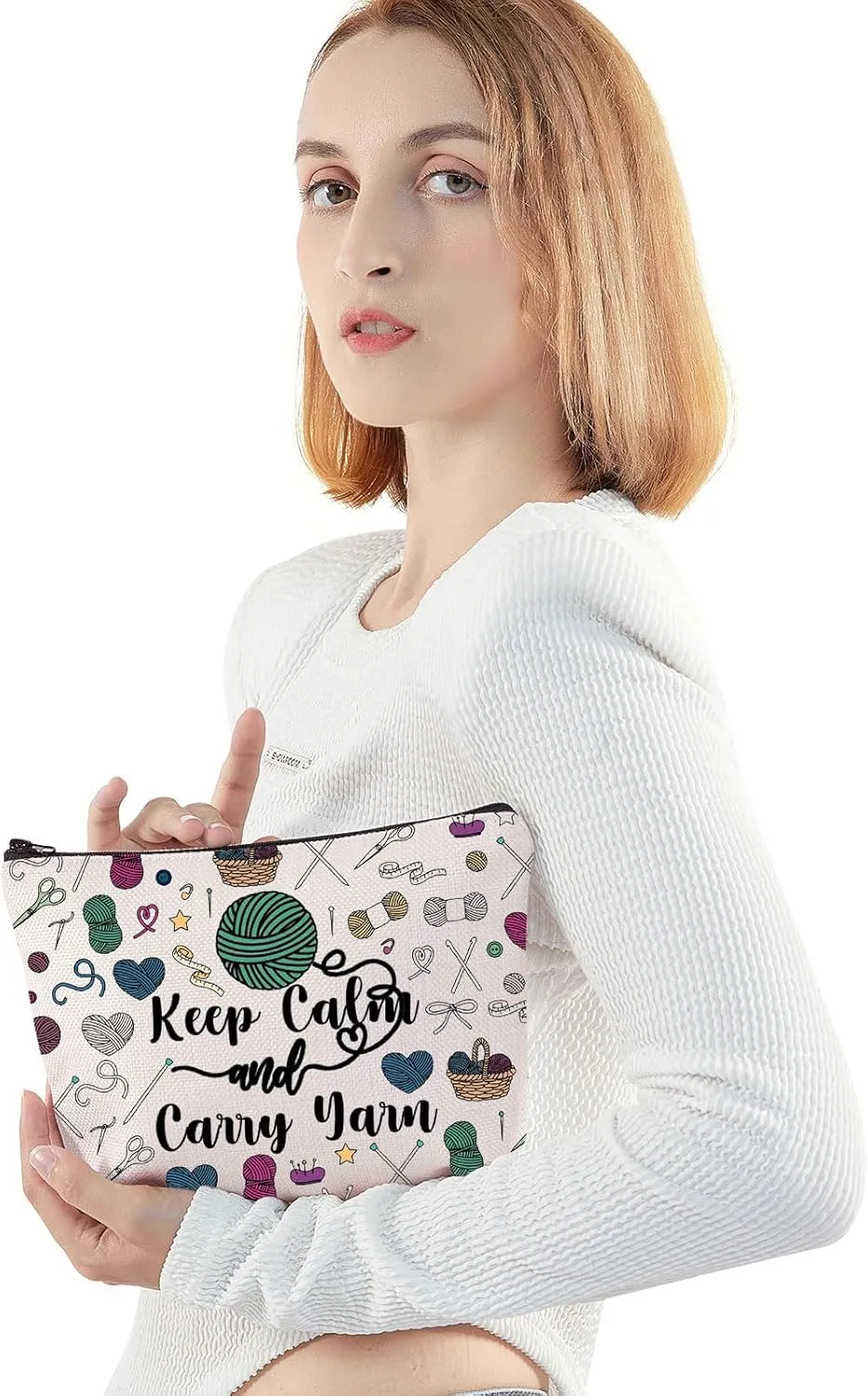 JNIAP Crochet Tote Bag For Crochet Lovers - Knitting Shoulder Bag Yarn Lover Keep Calm And Carry Yarn
