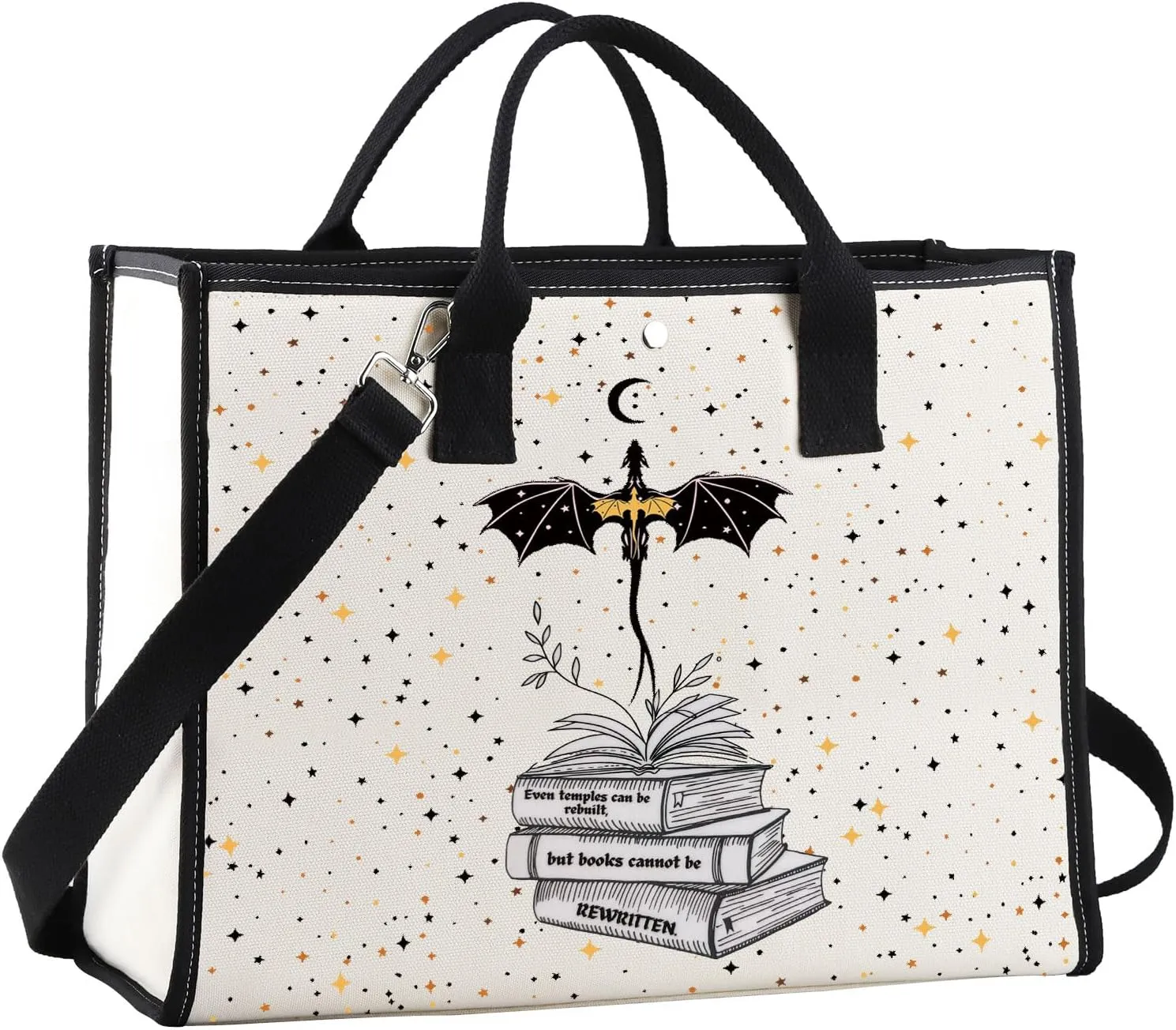JNIAP Dragon Book Reader Tote Bag Dragon Lover Gifts Even Temples Can Be Rebuilt But Books Cannot Be Rewritten