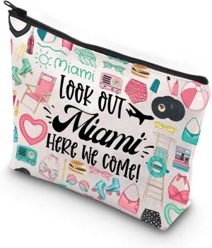 JNIAP Miami Makeup Bag Miami Trip Gifts Miami Florida Travel Bag Miami Bachelorette Gifts Miami Florida Beach Zipper Pouch (Look Out Miami)