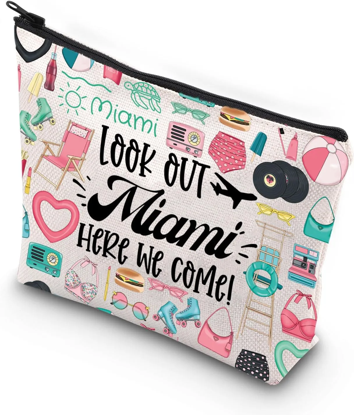 JNIAP Miami Makeup Bag Miami Trip Gifts Miami Florida Travel Bag Miami Bachelorette Gifts Miami Florida Beach Zipper Pouch (Look Out Miami)