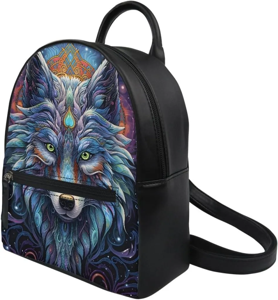 JooMeryer Boys Mens Wolf Printed Cool Mini Backpack Shoulders Bag Travel Shopping Bag Shopping Handbag Tote Book Bags,Mysterious Wolf