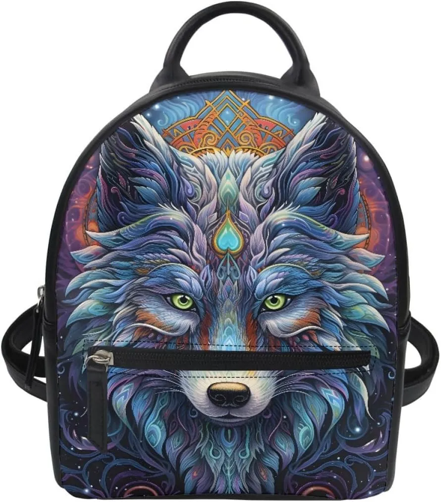 JooMeryer Boys Mens Wolf Printed Cool Mini Backpack Shoulders Bag Travel Shopping Bag Shopping Handbag Tote Book Bags,Mysterious Wolf