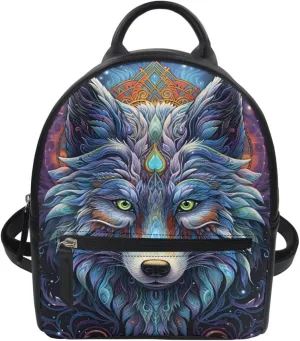 JooMeryer Boys Mens Wolf Printed Cool Mini Backpack Shoulders Bag Travel Shopping Bag Shopping Handbag Tote Book Bags,Mysterious Wolf