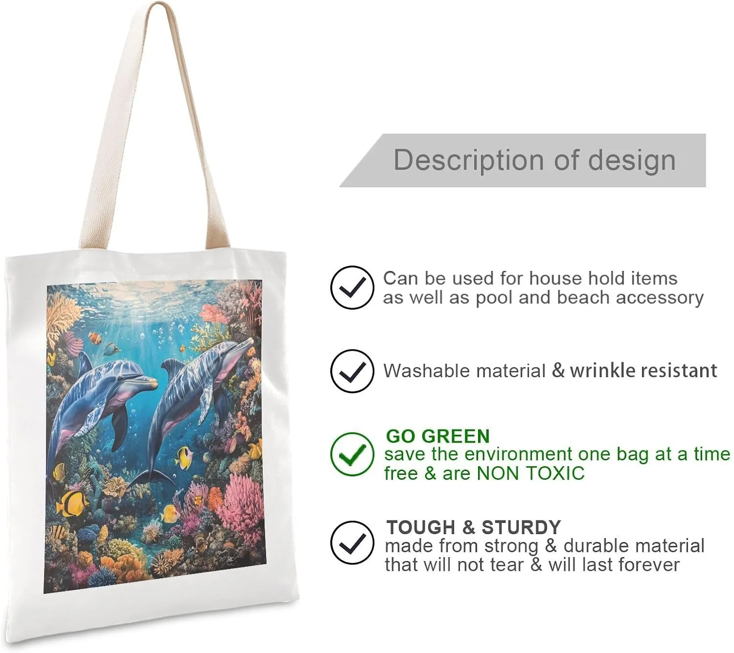 JSTEL Canvas Tote Bag for Women with Pocket,Canvas Tote Purse Shopping Bag