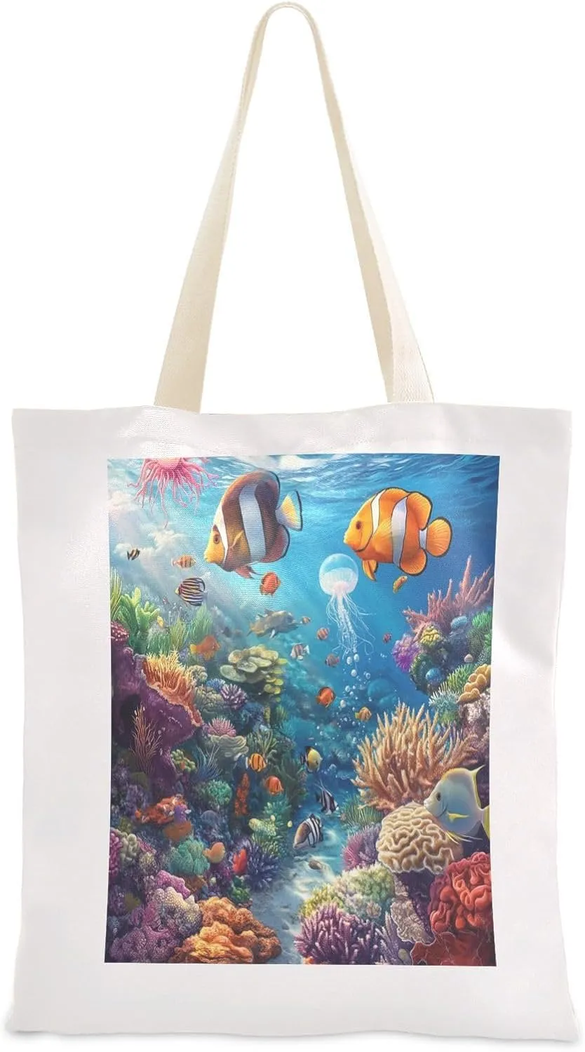 JSTEL Canvas Tote Bag for Women with Pocket,Canvas Tote Purse Shopping Bag