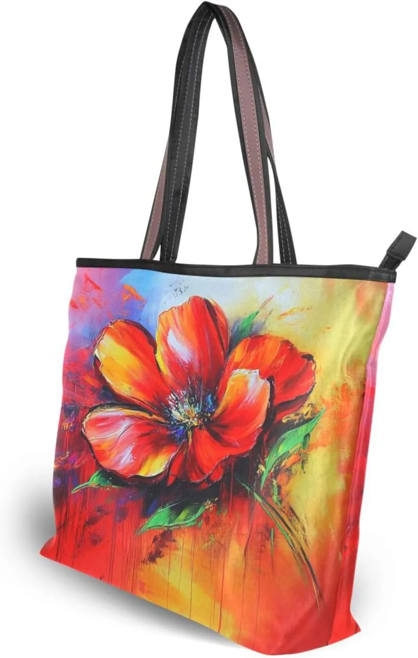 JSTEL Tote Bag for Women with Zipper,Polyester Tote Purse Holiday Tote Bag Work Handbag Women Gift