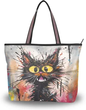 JSTEL Tote Bag for Women with Zipper,Polyester Tote Purse Holiday Tote Bag Work Handbag Women Gift