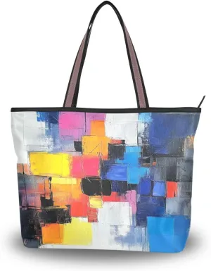 JSTEL Tote Bag for Women with Zipper,Polyester Tote Purse Holiday Tote Bag Work Handbag Women Gift