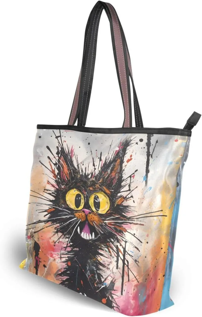 JSTEL Tote Bag for Women with Zipper,Polyester Tote Purse Holiday Tote Bag Work Handbag Women Gift