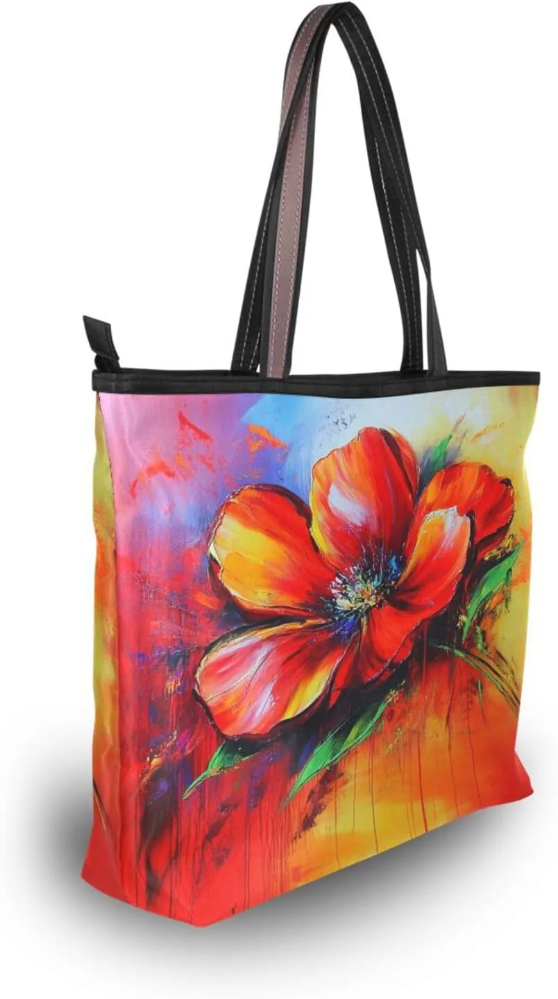 JSTEL Tote Bag for Women with Zipper,Polyester Tote Purse Holiday Tote Bag Work Handbag Women Gift